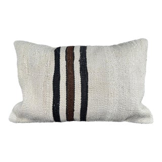Turkish Hemp Pillow Cushion Natural Beige Black Pillow Cushion Cover 16" x 24" For Sale