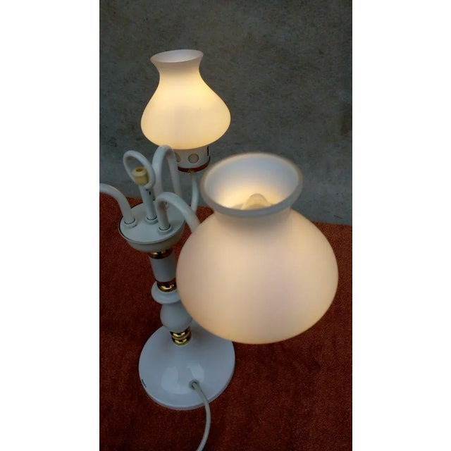Material: metal,white opal glass, ceramics. Very nice preserved authentic table lamp. White holder - metal, ceramic with...