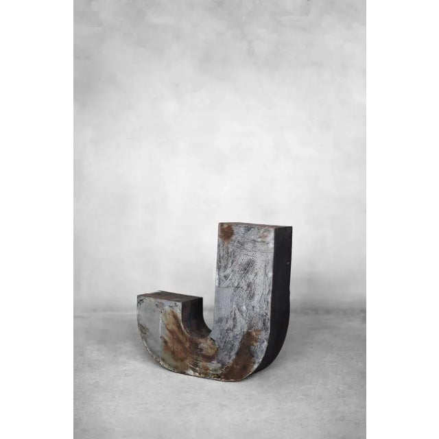 Industrial Large Vintage Polish Industrial Metal Letter J, 1950s For Sale - Image 3 of 11