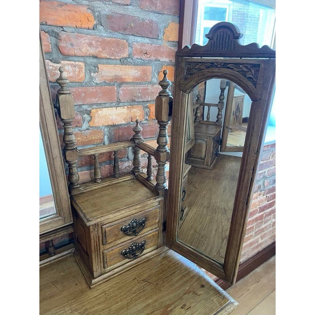 Wood 1880s Antique Mirrored Yellow Pine Ladies Dressing Table English For Sale - Image 7 of 8
