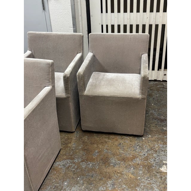 Textile Restoration Hardware Ellison Track Arm Dining Chairs on Casters, Latte, Set of Four For Sale - Image 7 of 12