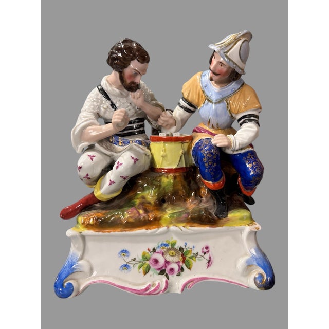 White Antique Victorian 9" Figural Porcelain Landscape Group of 2 Gents Playing Dice For Sale - Image 8 of 8