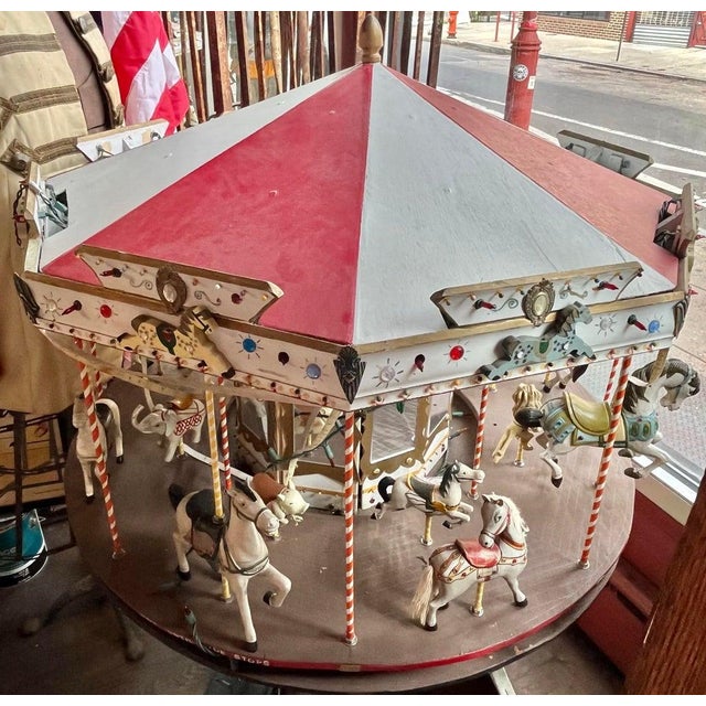 1940 Beautiful Hand Crafted Revolving Carousel With Horses and Other Animals For Sale
