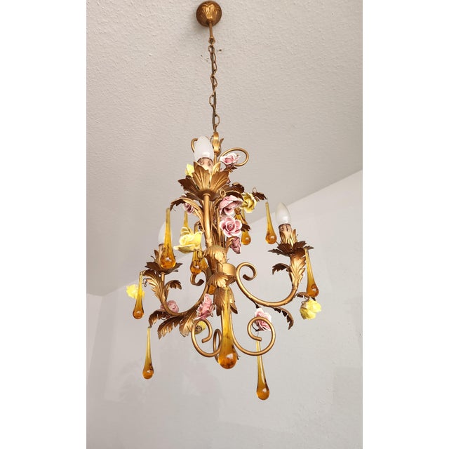 Vintage Venetian Three-Light Chandelier with Murano Glass Drops, 1960s For Sale - Image 14 of 18