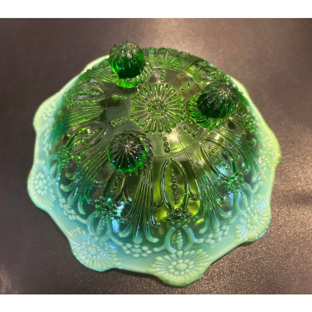 Vintage Northwood Pearl Flower Green Opalescent Bowl - Lightly Uv Reactive For Sale In Philadelphia - Image 6 of 8