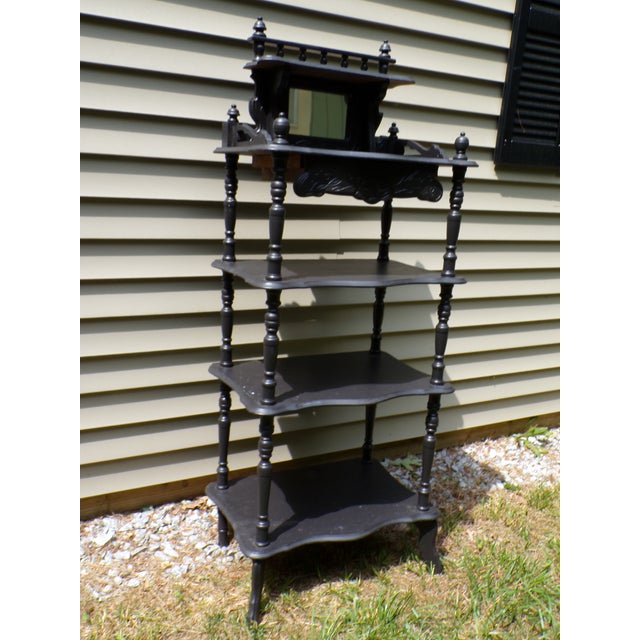 Antique Eastlake Black Ebonized Etagere Bookcase Display Shelves Rack For Sale - Image 14 of 18
