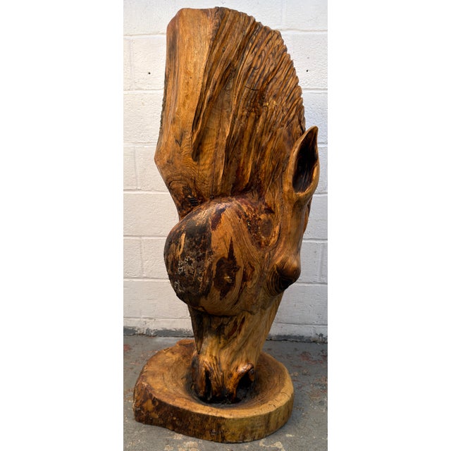 Wood Horse Head Hardwood Chainsaw Carving For Sale - Image 7 of 14
