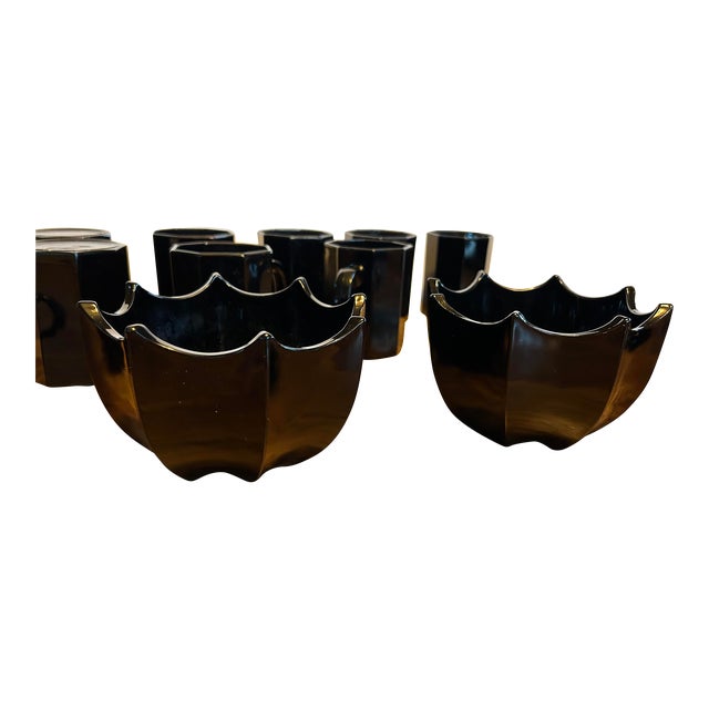 1980s French Black Glass Bowls- Set of 2 Arcoroc For Sale