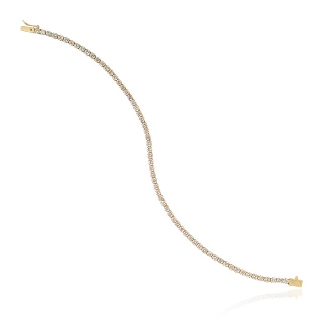 Metal 3.49Ct Round Brilliant Diamond Tennis Bracelet in 14k Solid Yellow Gold For Sale - Image 7 of 16