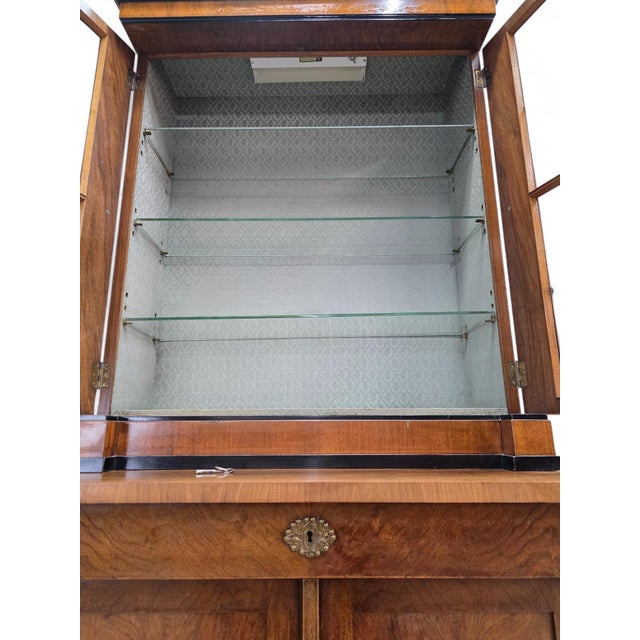 Brown Antique Biedermeier Style Walnut Bookcase Vitrine For Sale - Image 8 of 9