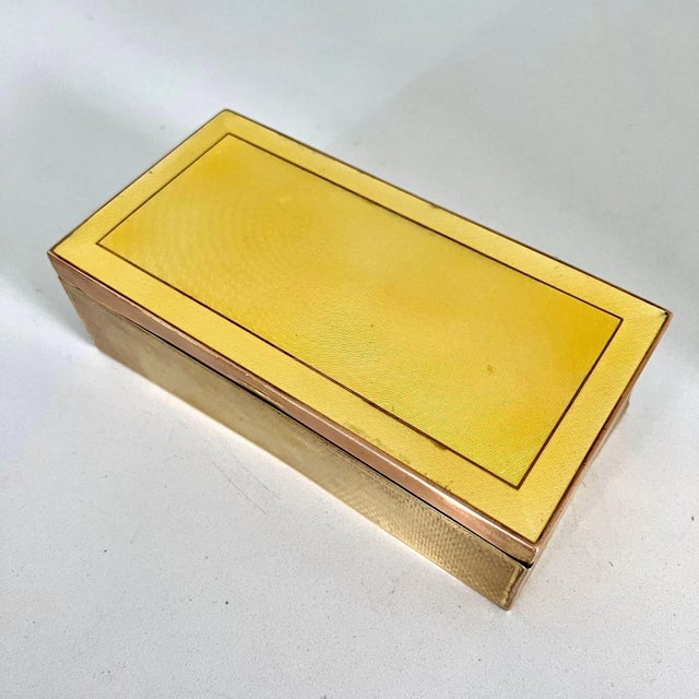 Brass Box with Yellow Guilloche and Enamel Detail For Sale In Los Angeles - Image 6 of 10