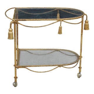 Antique Italian Gold Gilt Iron Tassel Rope Tea Bar Cart For Sale