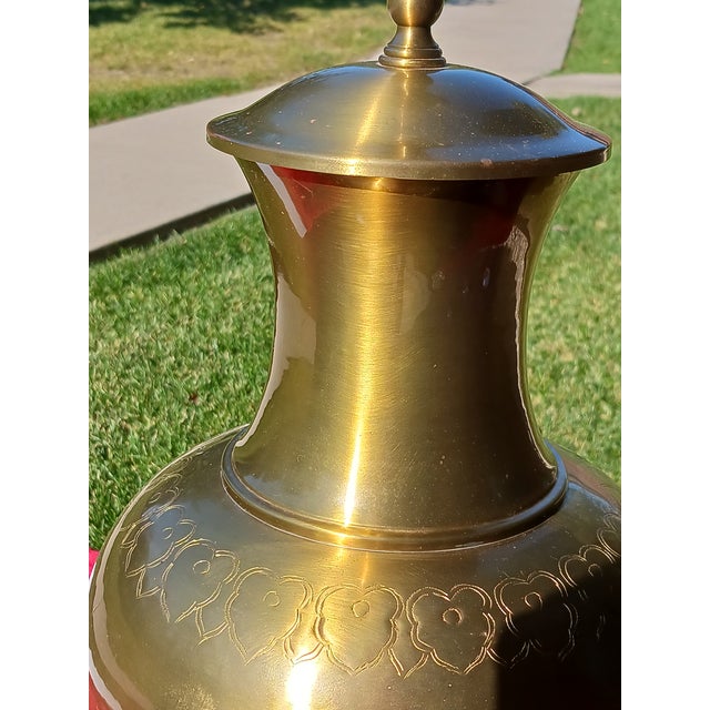 Vintage Brass Classic MCM Ginger Jar Table Lamp Signed Etched Detail "Wildwood Lampholder" 1980s The North Carolina...