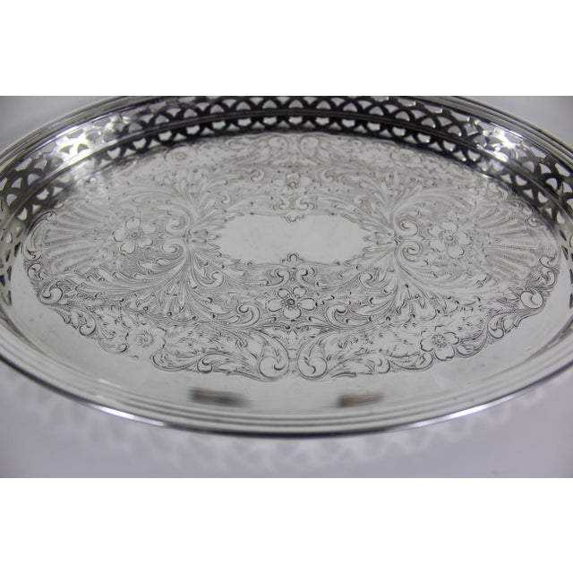 Metal Small Vintage Oval Silver Tray For Sale - Image 7 of 8