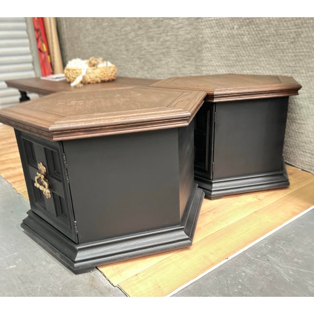1970s Beautiful Vintage Mediterranean, Brutalist ,Three Piece Coffee Table Set. Rustic/Farmhouse. Custom Hand Painted. For Sale - Image 5 of 12
