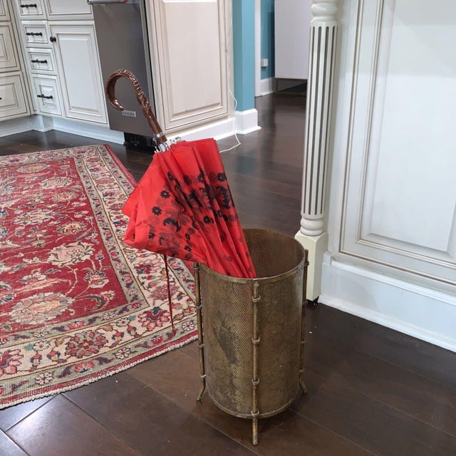 Mid 20th Century Brass Mesh Metal Umbrella Stand / Wastebasket With Bamboo Legs Chairish