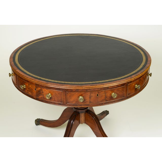Fine Regency Leather Top Mahogany Drum Table For Sale - Image 4 of 8