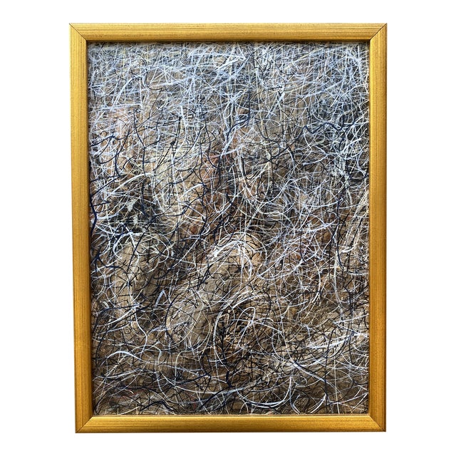1980s Postmodern Abstract Painting on Board in Gold Leaf Frame For Sale
