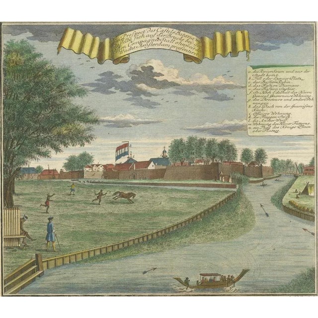 Paper J.W. Heydt, Batavia Castle and Parade Ground, 1738, Hand-Coloured Engraving For Sale - Image 7 of 10