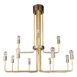 Mid Century Modern Chandelier Handmade Brass Minimalist Sputnik Style For Sale