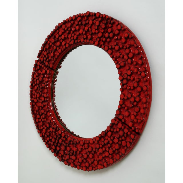 Large Red Ceramic Mirror by Oswald Tieberghien, 1970s, in Very Good conditions. Designed 1970 to 1979