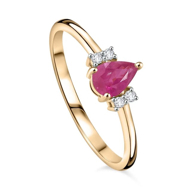 Ruby Red Minimalist 18k Gold Ruby Diamond Proposal Ring Size 6 For Sale - Image 8 of 12