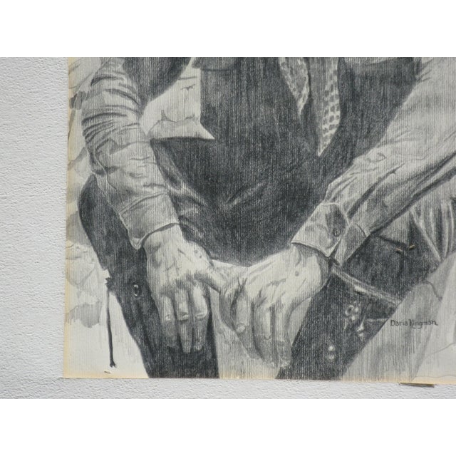 Mid 20th Century PENCIL DRAWING Western Cowboy Art Original Vintage Signed Daria Kingman For Sale - Image 5 of 10