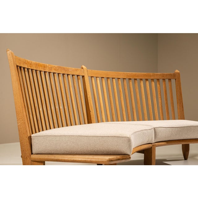 Curved Oak Sofa by Guillerme et Chambron, France, 1960s For Sale - Image 10 of 18