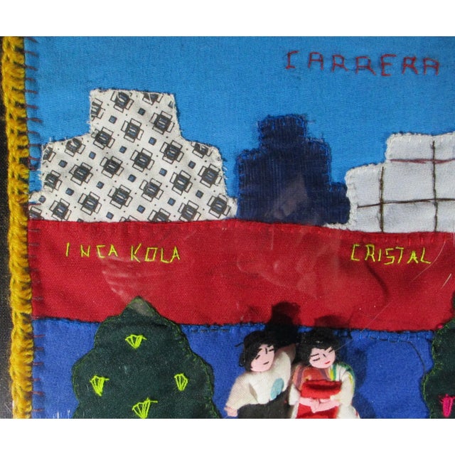 Onyx 1990s Vintage Appliqué Folk Art Peru Arpillera Textile Art For Sale - Image 8 of 12