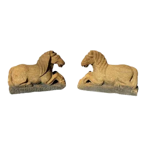 Early 20th Century Pair Sandstone Horses Garden Statues