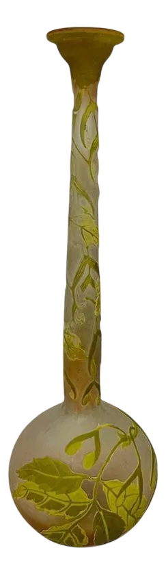 Art Nouveau Long Neck Cameo Vase by Émile Gallé, 1904