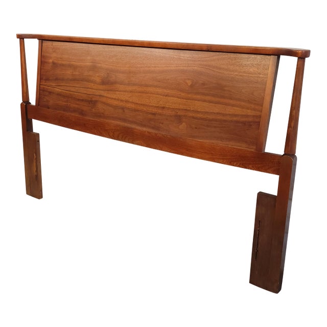 Slick Restored Walnut Original Mid Century Modern Queen Headboard For Sale