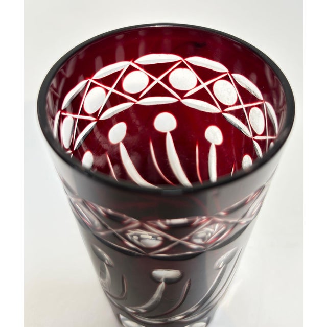Set of 4 Ruby Red Cut-to-Clear Crystal Glasses, Hand-Cut Barware, Circa 1960s For Sale - Image 11 of 13