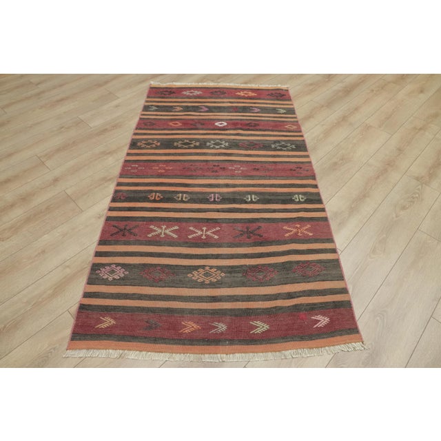 1950s 1950s Turkish Southwestern Red Striped Hand Knotted Cicim Kilim Rug For Sale - Image 5 of 13