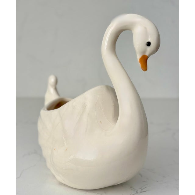 Vintage White Ceramic Swan Vase Planter For Sale - Image 4 of 14
