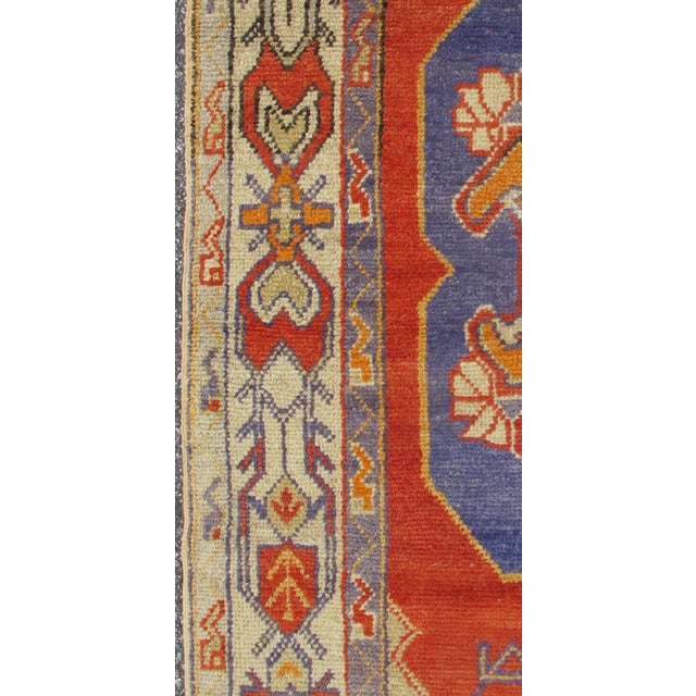 Measures: 3 x 5'8. Vintage Turkish Oushak Rug with Bold Red, Indigo Blue, Saffron Gold and Ivory. Keivan Woven Arts /...