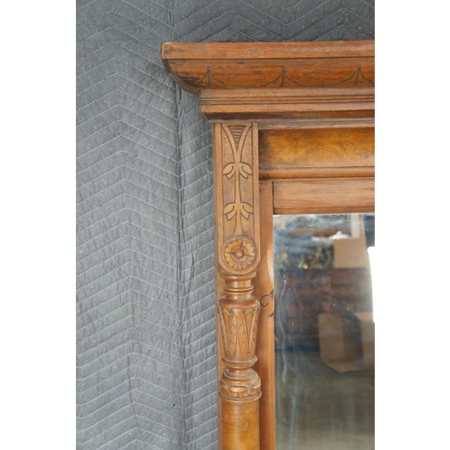 Antique Victorian Renaissance Revival Walnut Burl Pier Over Mantel Wall Mirror For Sale - Image 6 of 15