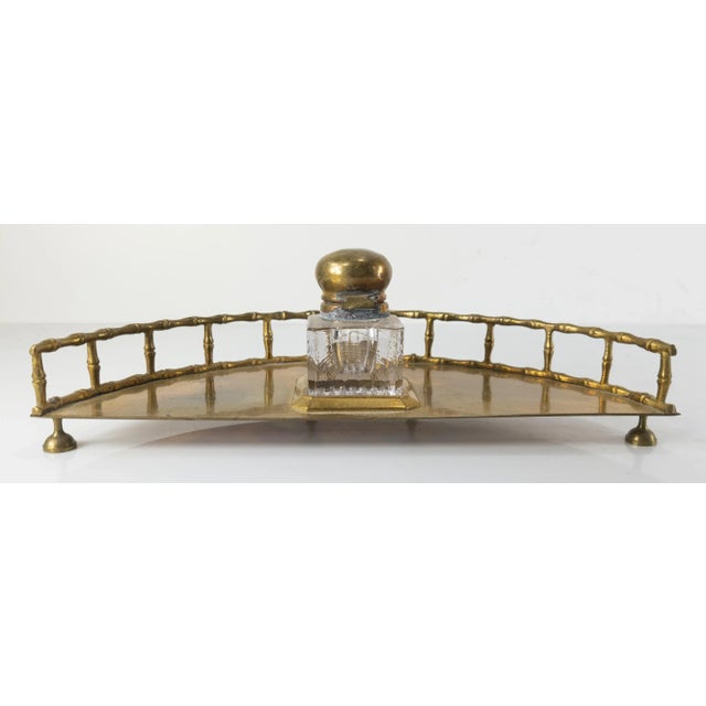 19th Century 19th Century English Faux Bamboo Brass Inkwell Desk Set For Sale - Image 5 of 11