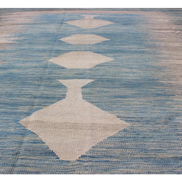 2020s Modern Tribal Kilim in Shades of Blue's and Gray's For Sale - Image 4 of 12