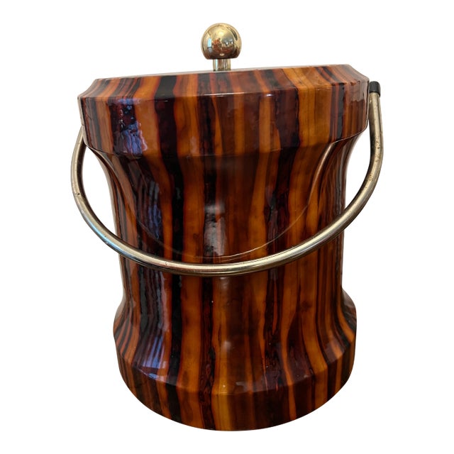 Vintage MCM Tiger Eye / Tortoise Lidded Ice Bucket For Sale