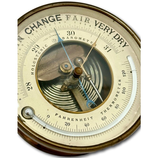 Fine Antique Brass Ships Holosteric Barometer & Thermometer by Pertius,Hulot,Bourgeois & Naudet Paris France For Sale - Image 15 of 18