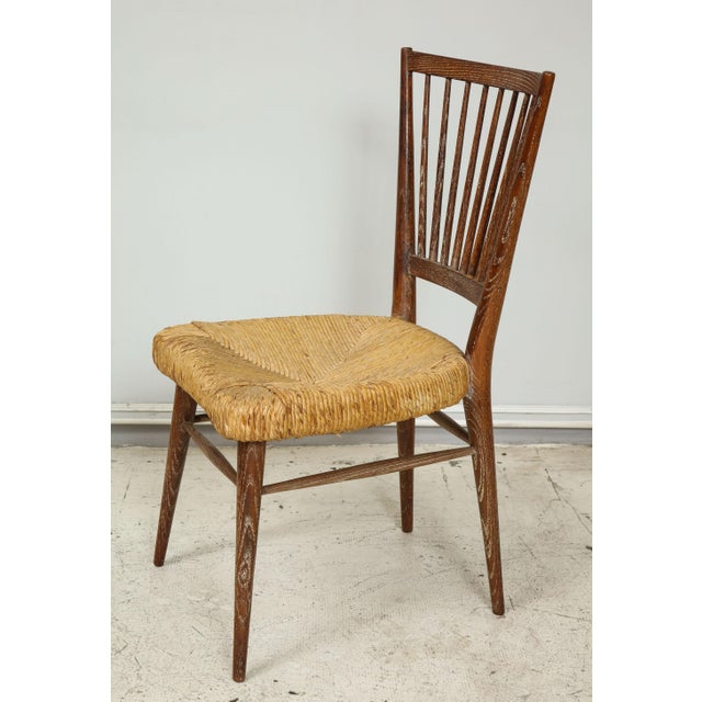 1940s Set of 4 Italian Cerused Oak Chairs With Rushed Seats For Sale - Image 5 of 12