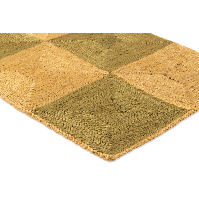 Transitional Part & Parcel Goods Jute Block Runner, 2’6”x8', Mustard and Olive For Sale - Image 3 of 4
