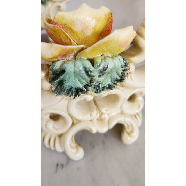 Pair of Vintage Ivory Ceramic Rose Double Candle Holders For Sale - Image 9 of 18