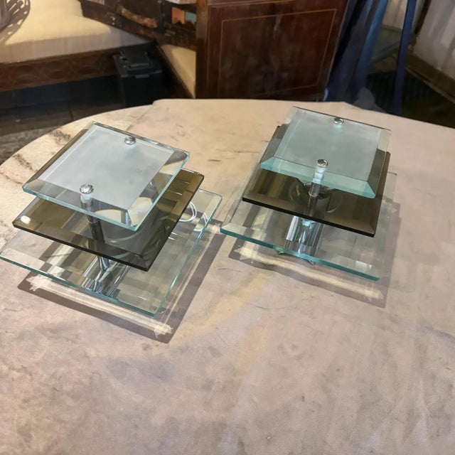 Mid-Century Modern Two 1960s Space Age Steel and Heavy Glass Wall Sconces by Veca For Sale - Image 3 of 10
