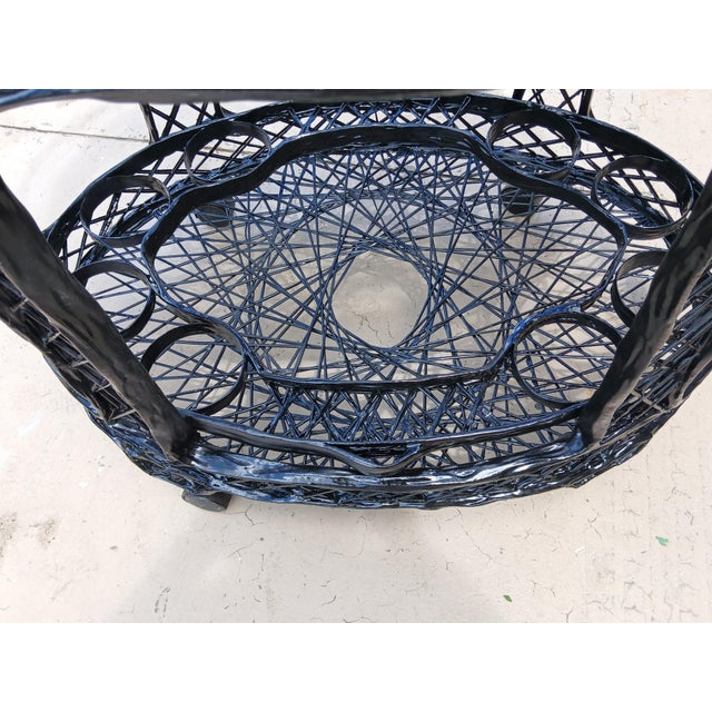Iconic Mid Century Spun Fiberglass Bar or Tea Cart. Two levels, one with glass top and rare removable speed rack or drinks...