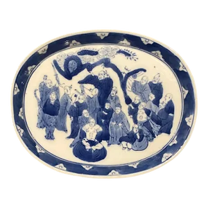 Vintage Chinoiserie Blue & White Chinese Scholars Platter