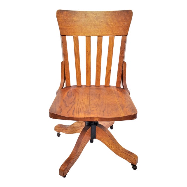 Heywood Wakefield Tiger Oak Office Desk Bankers Chair Chairish