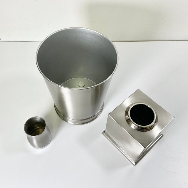 Metal 1990s Vintage Contemporary Modern Nickel Satin Finish Bathroom Wastebasket, Tissue Box Cover - Set of 3 For Sale - Image 7 of 10