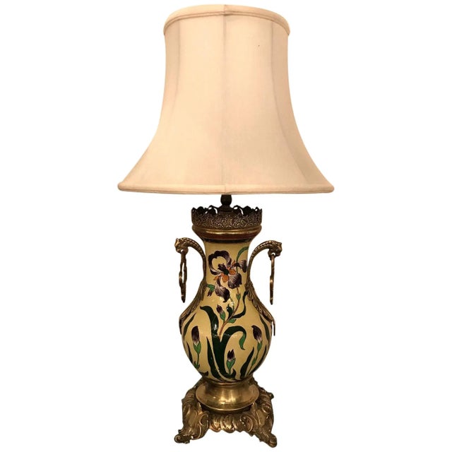French 19th Century Brass Faience Vase Lamp For Sale - Image 10 of 11